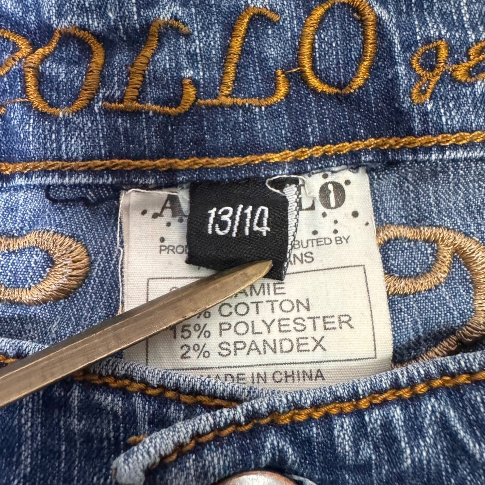 Y2K Apollo Jeans Wide Leg Size 13/14 Embroidered Western Two Tone Denim 2000s - Picture 4 of 8